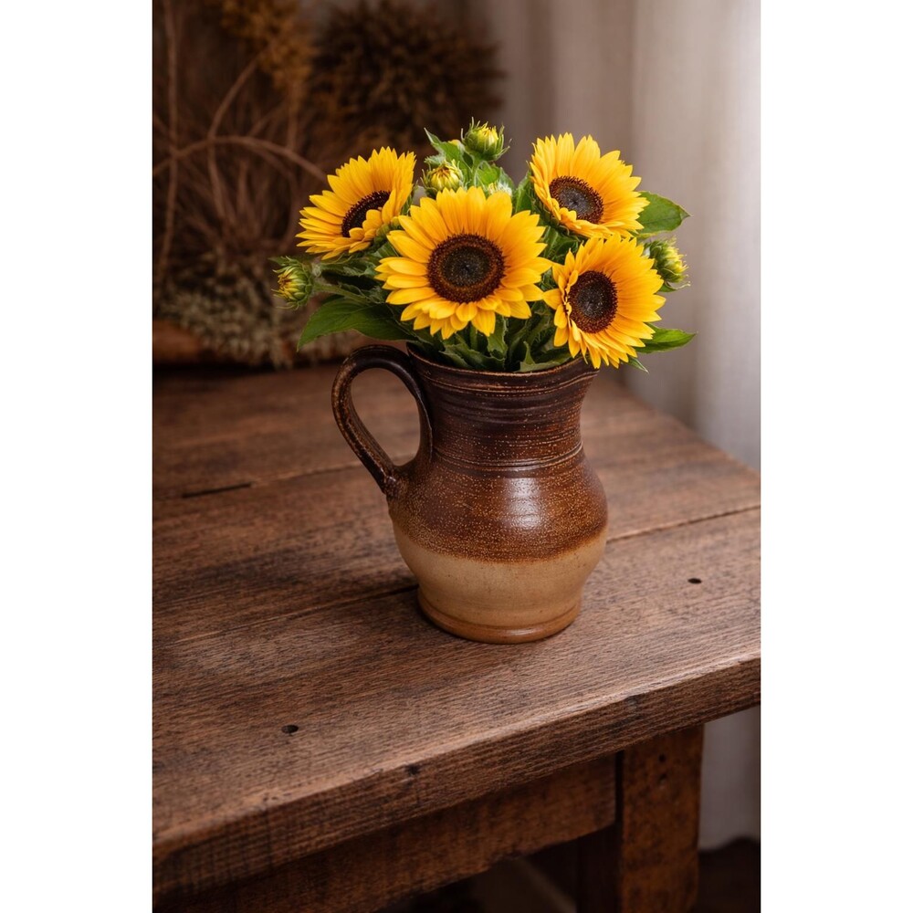Handmade Vintage Stoneware Pitcher Vase | Rustic Wabi Sabi Pottery